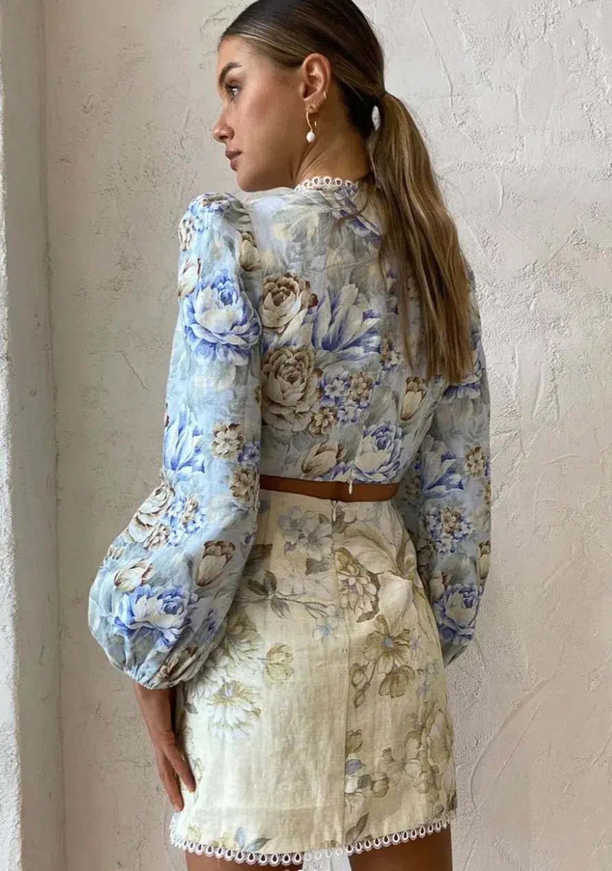 Sonya Moda Cut Out Linen Mini Dress in Botanica Print Size 10 photo 3