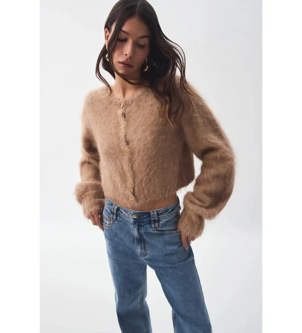 Aje Celine Fluffy Cardigan in Camel S / AU 8 photo 2