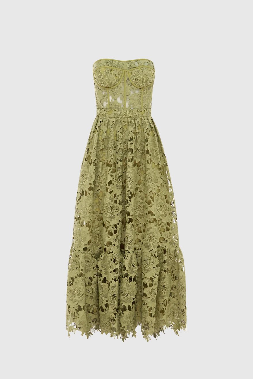 Leo Lin Emilia Lace Bustier Midi Dress - Olive photo 2