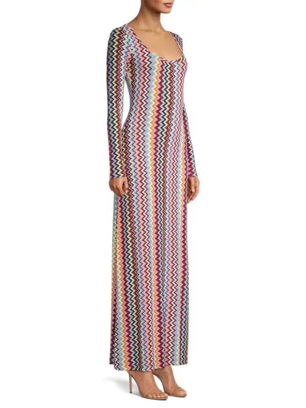 Missoni Zig Zag Long Sleeve Maxi Dress Multi Size M / Au 10 photo 2
