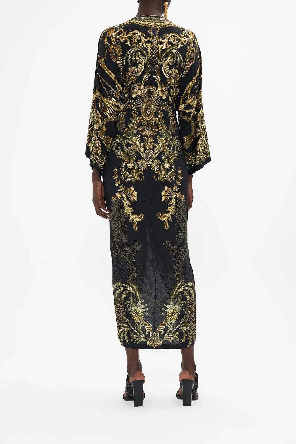 Camilla Long Split Front Twist Dress The Night Is Noir Print Size 8 photo 2