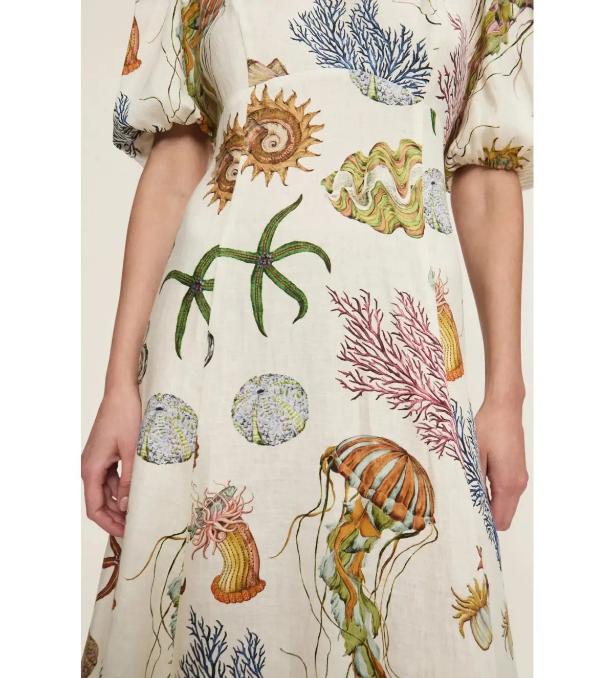 Alemais Sea Midi Dress Cream Print Size AU 16 photo 4