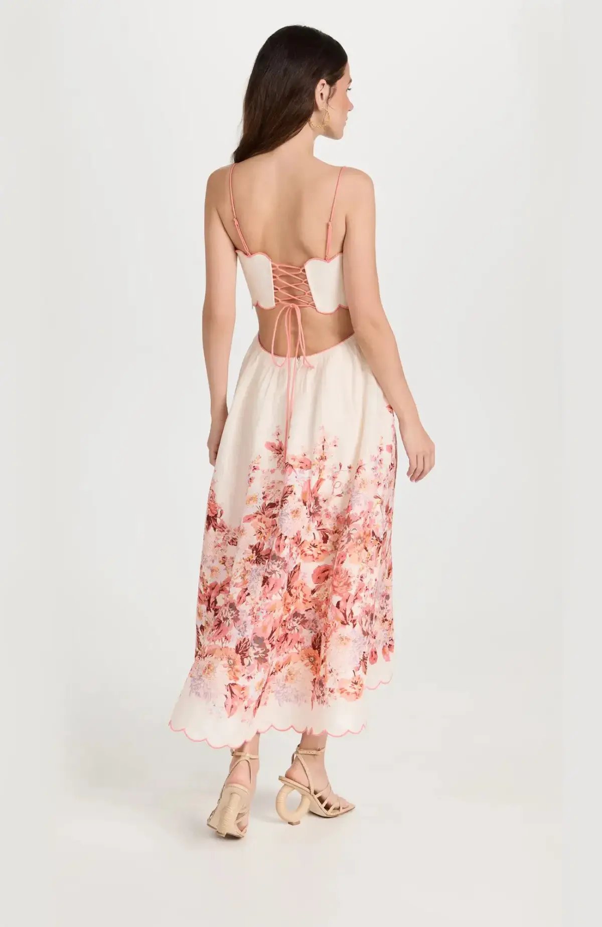Zimmermann Devi Scallop Midi Dress in Cream Floral Size 1/ Au 10 photo 2
