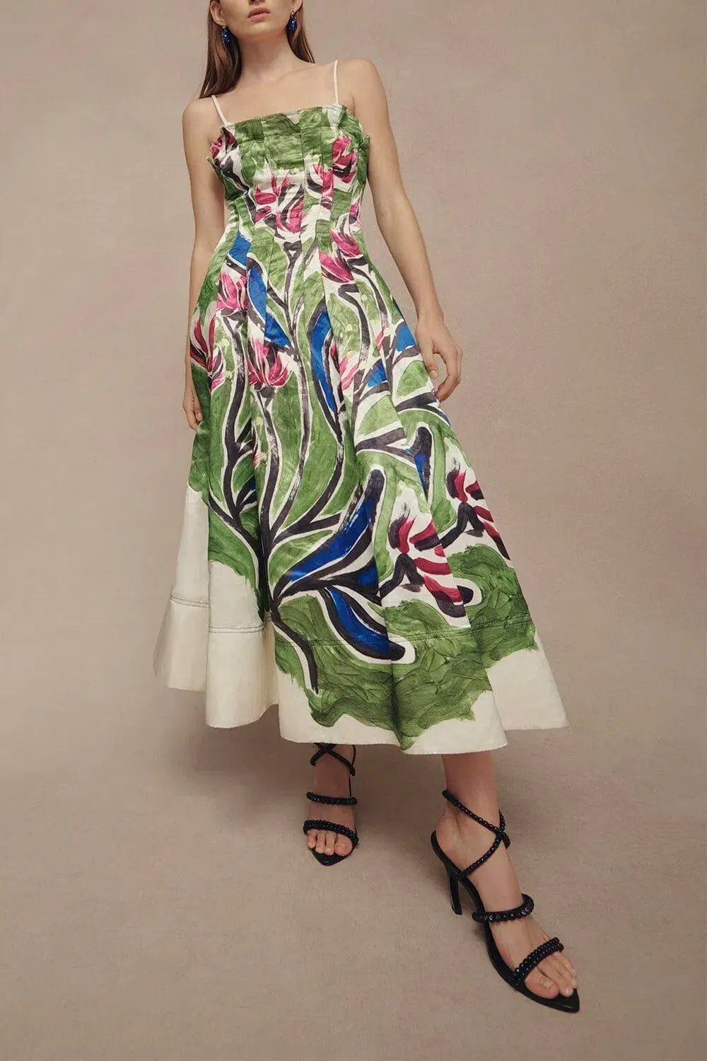 Aje Paradiso Green Floral Cinched Midi Dress Native Gumnut Floral Size 14 photo 4