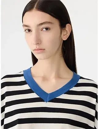 Bassike Stripe Boxy V Neck Long Sleeve T-Shirt Black Size 10 photo 5