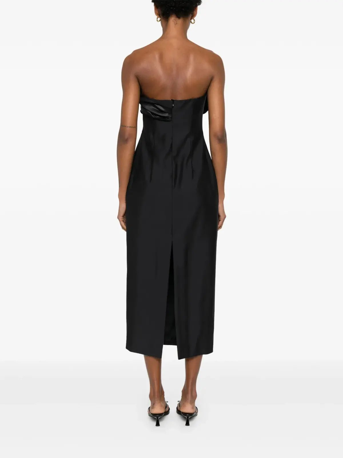 Magda Butrym Strapless Ruched Flower Midi Dress in Black Size 34 / AU 6 photo 4