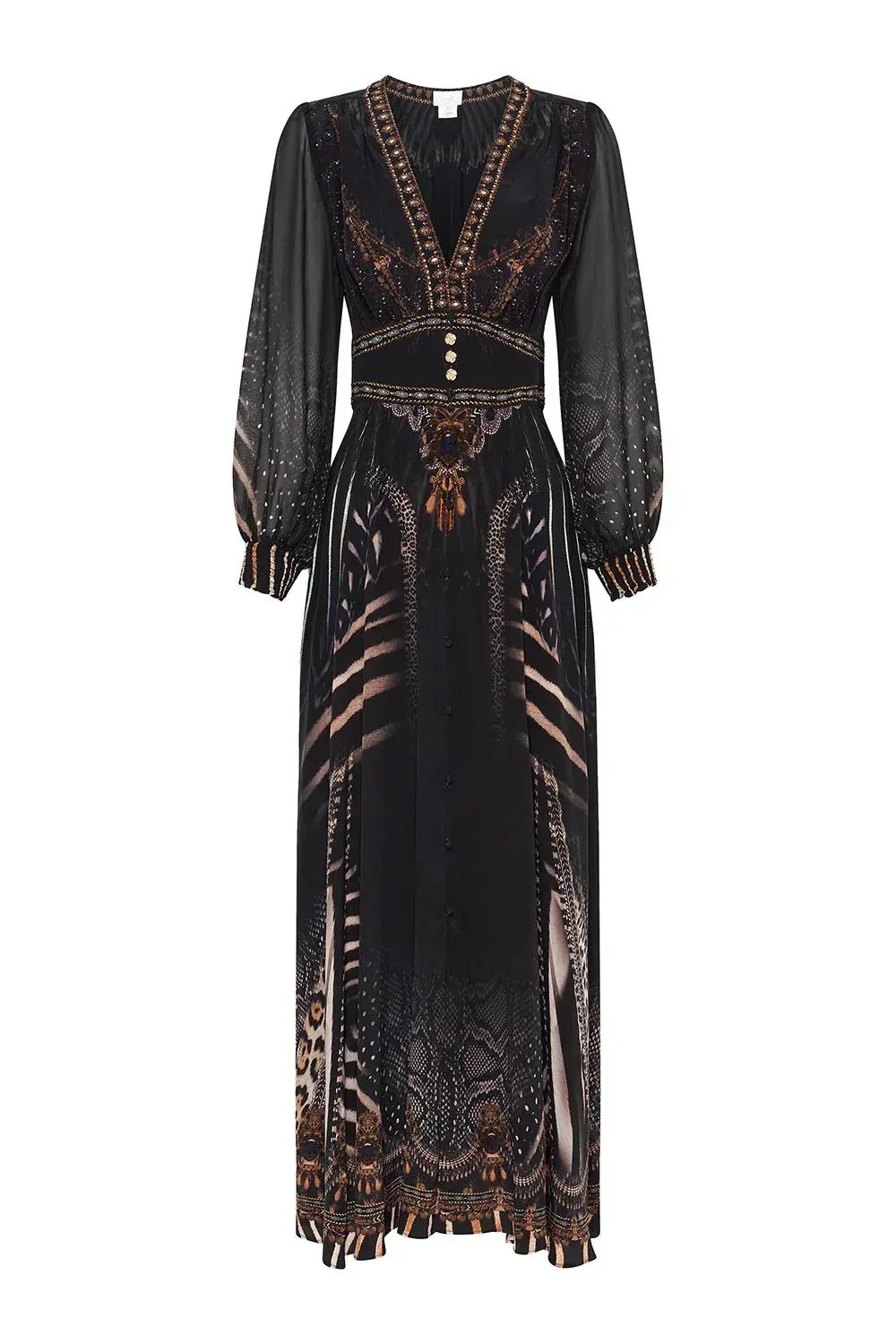 CAMILLA Silk Maxi Dress With Shaped Waistband Black Size S/Au 10 photo 6
