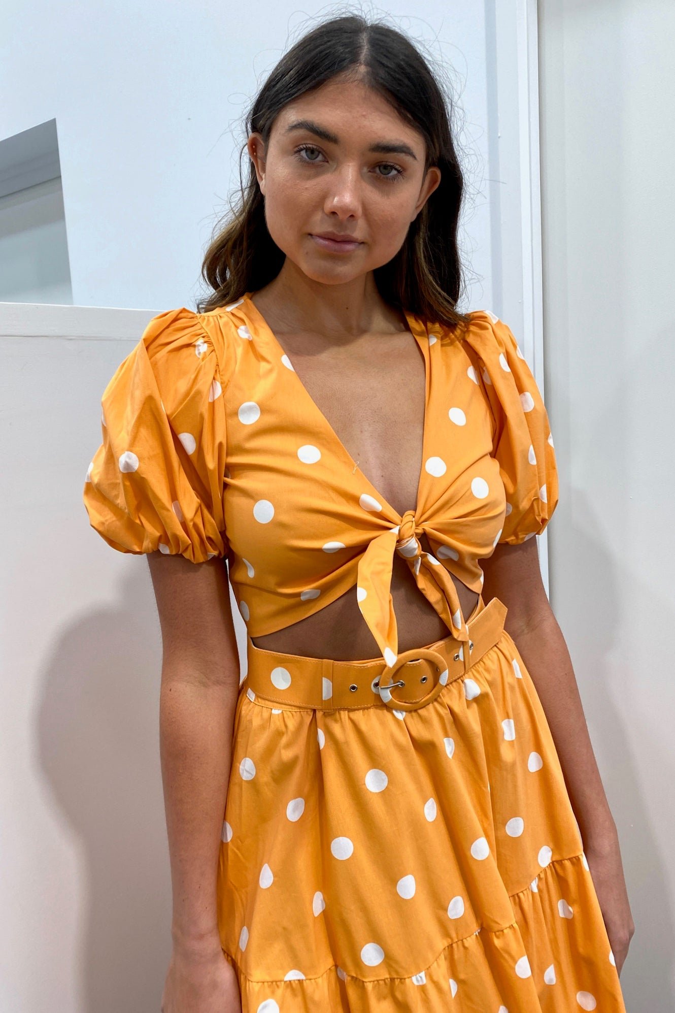 FOR LOVE & LEMONS AUBURN DOT CROP TOP - TANGERINE photo 6