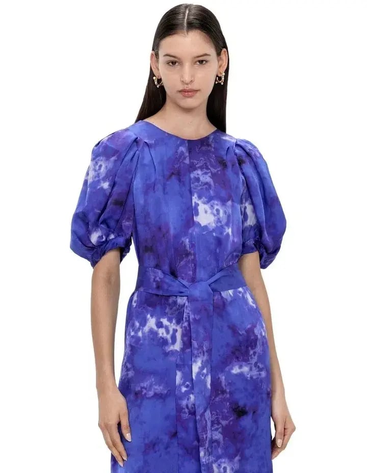 Veronika Maine Clouded Satin Midi Dress Blue Jewel Size 8 photo 2