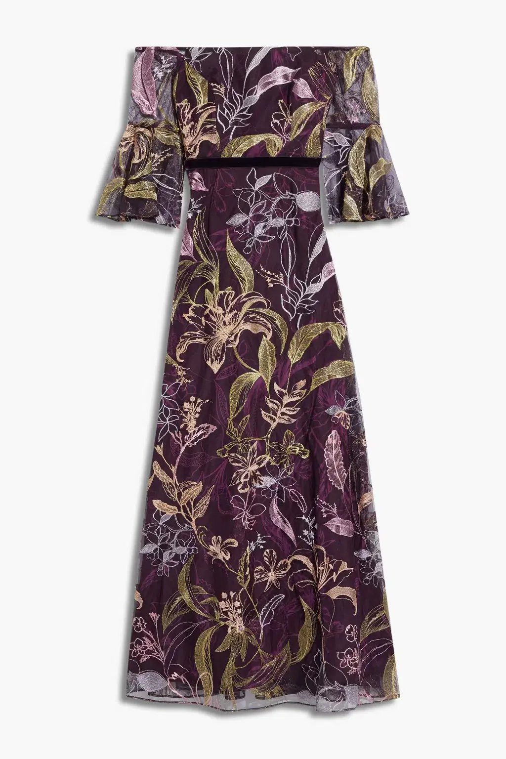 Marchesa Notte Embroidered Burgundy Gown Floral Size 8 photo 3
