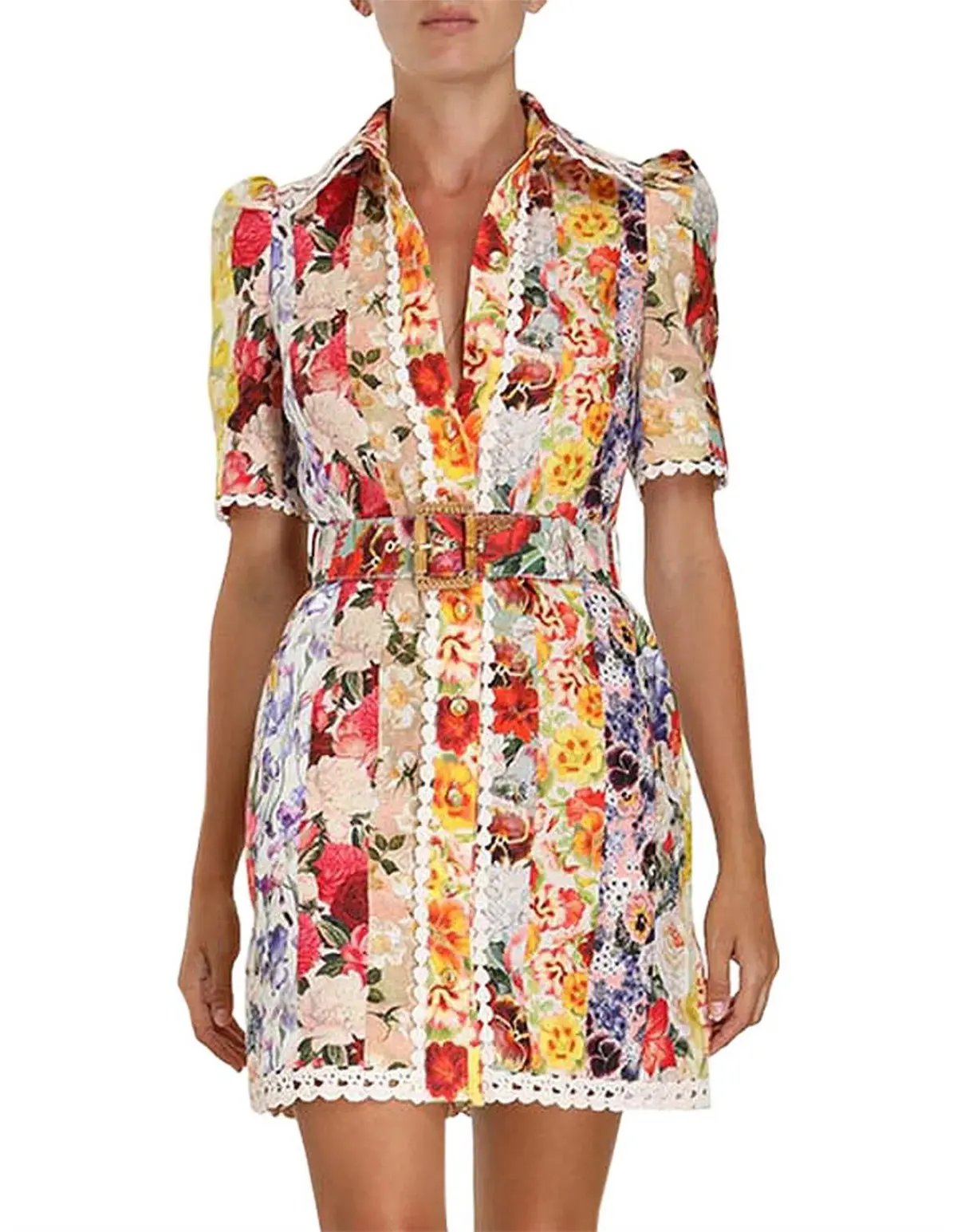 Zimmerman Wonderland Mini Shirt Dress in Spliced Stripe Floral Size 2 / AU 12 photo 3