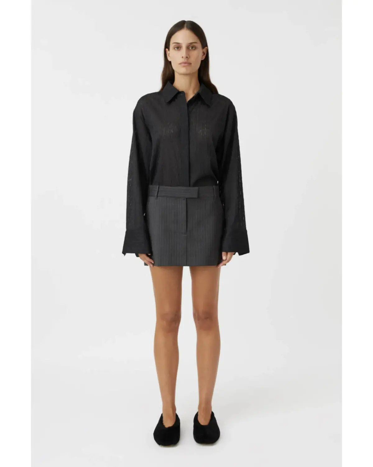Camilla and Marc Brancusi Blazer and Mini Skirt Set in Charcoal Pinstripe Size AU 6 photo 4