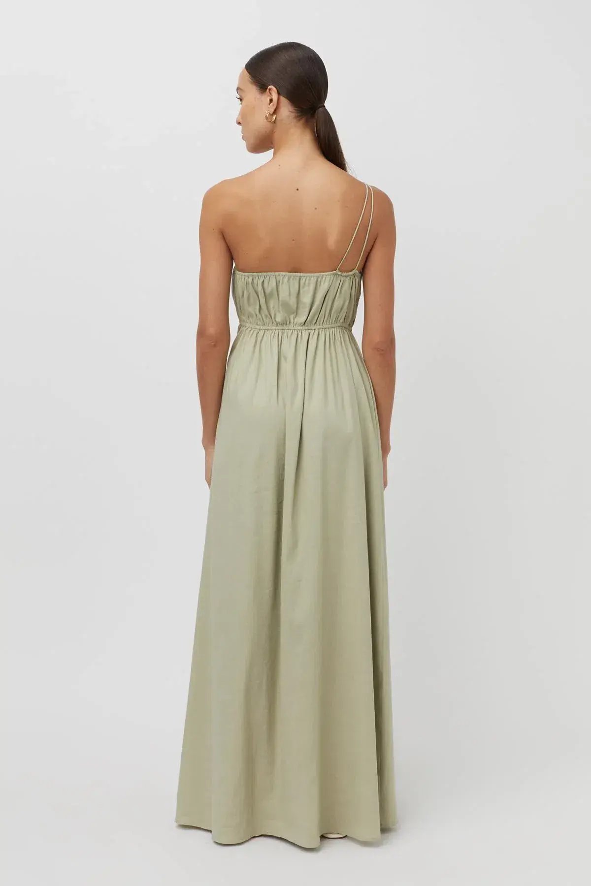 Camilla And Marc Sevilla Asymmetric One Shoulder Linen Maxi Dress In Oregano Green Size 12 photo 3