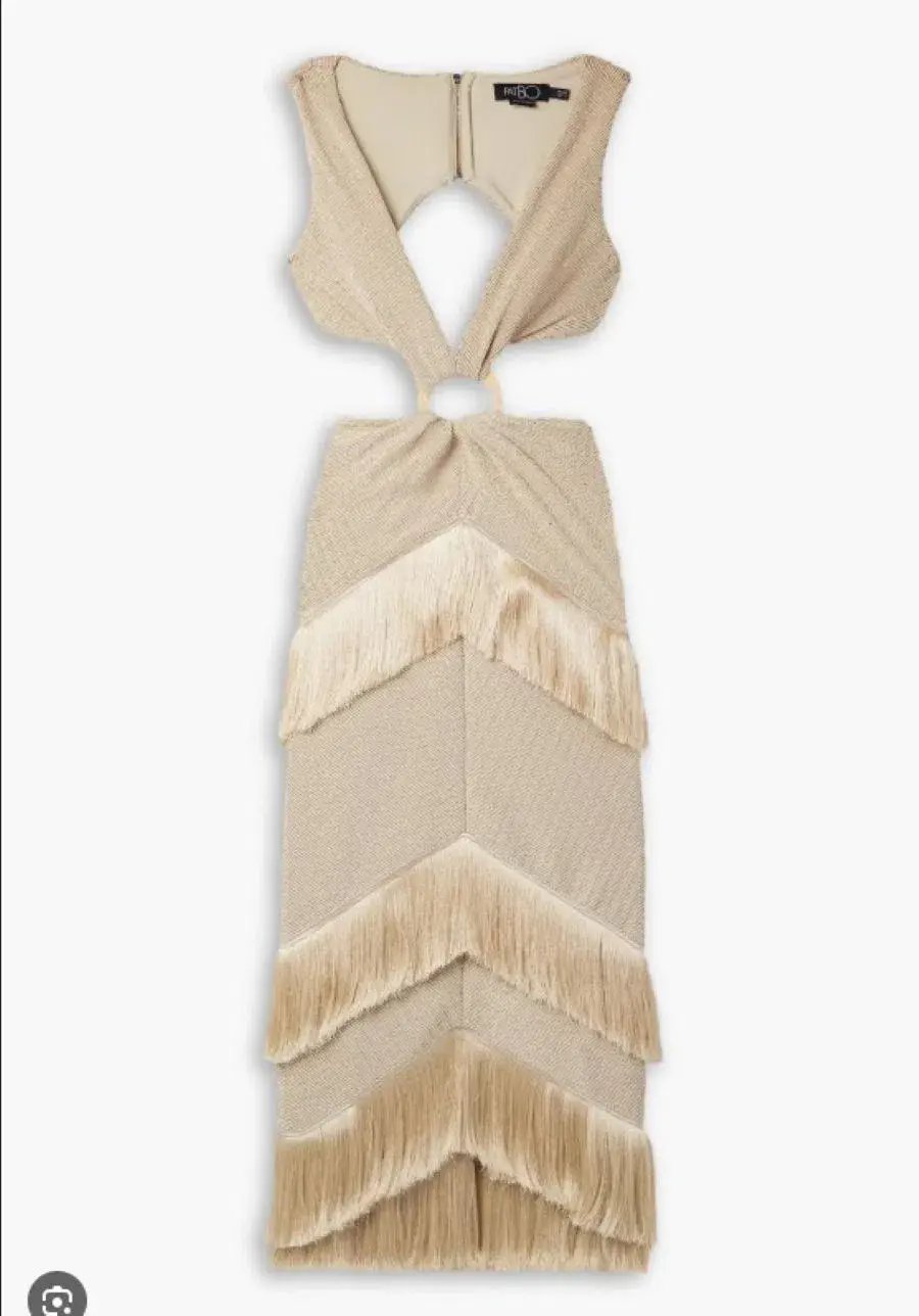 PatBo Fringed Midi Dress Gold Shimmer Tassel Size AU 10 photo 5