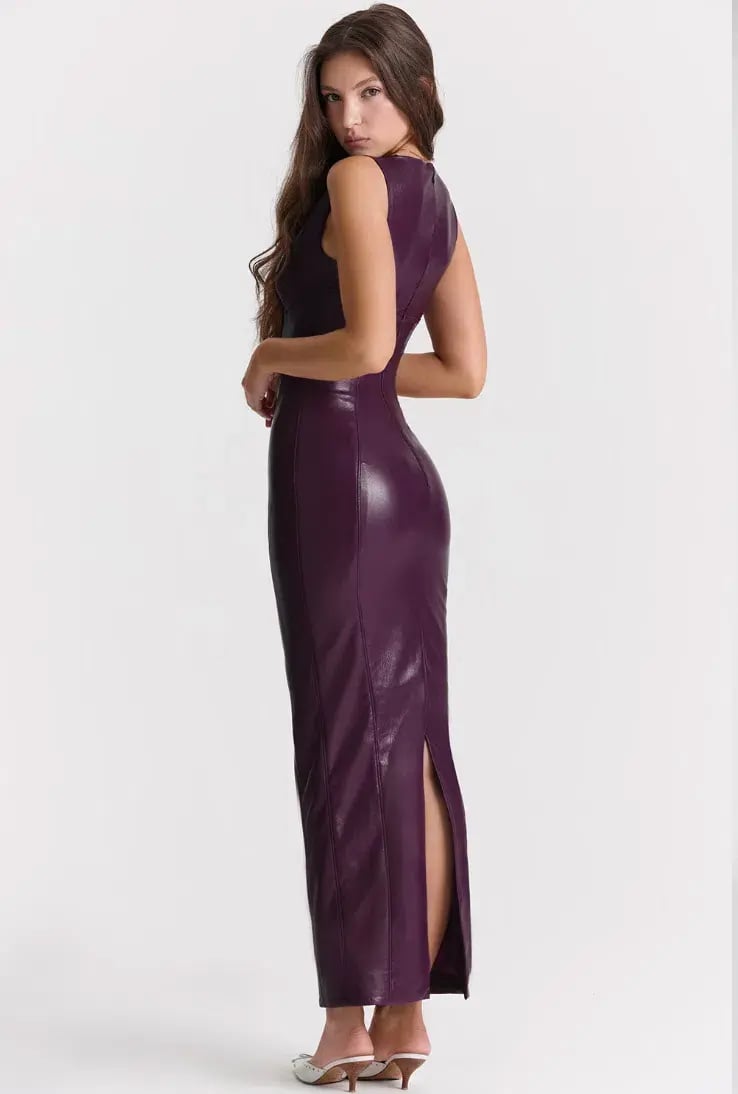 House of CB Sahara Vegan Leather Maxi Dress Merlot Size 8 photo 3