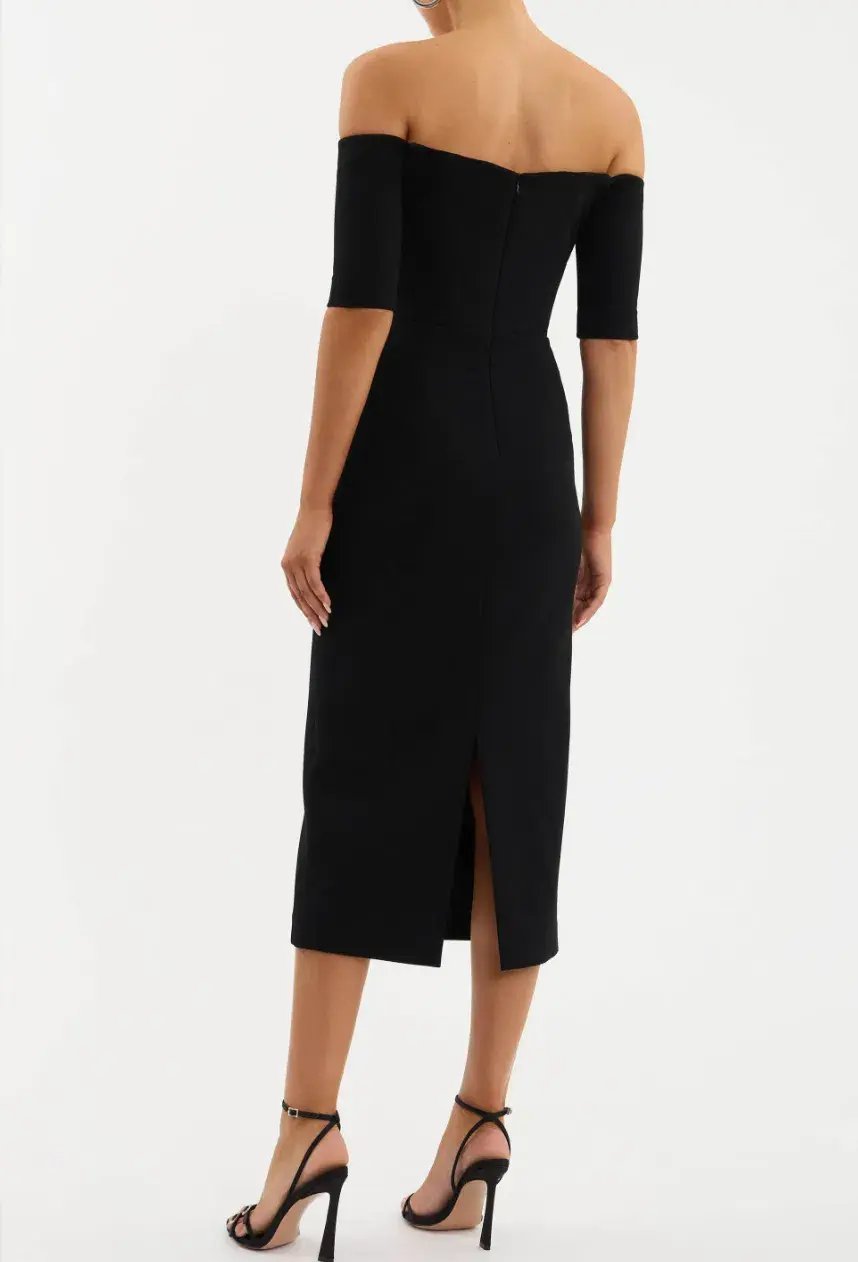 Rebecca Vallance Rhosen Off The Shoulder Midi Dress Black Size 10 photo 3