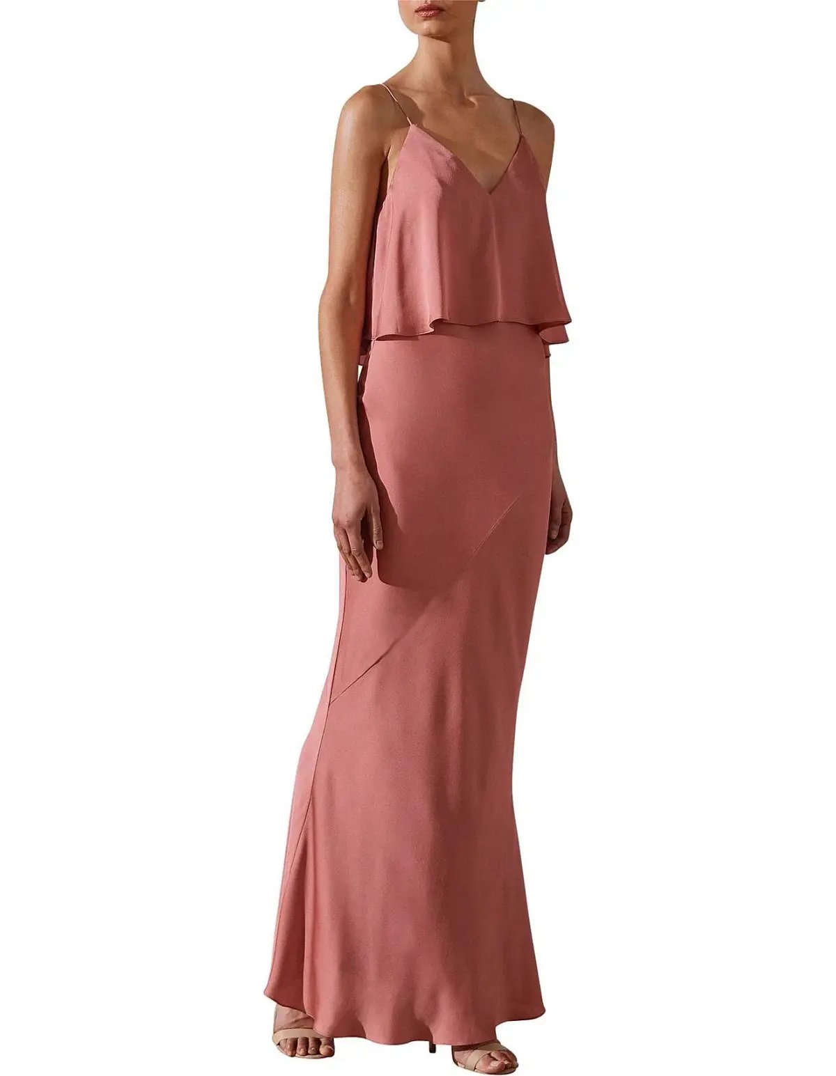 Shona Joy Luxe Bias Frill Slip Dress in Rose Pink Size 8 photo 2