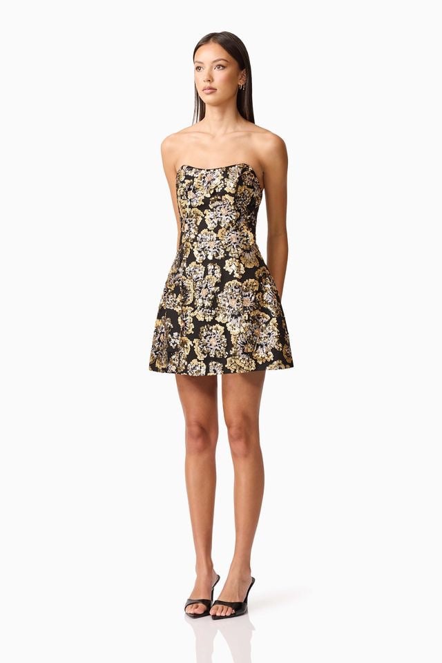 Elliatt Celeste Strapless Mini Dress - Black Gold photo 3