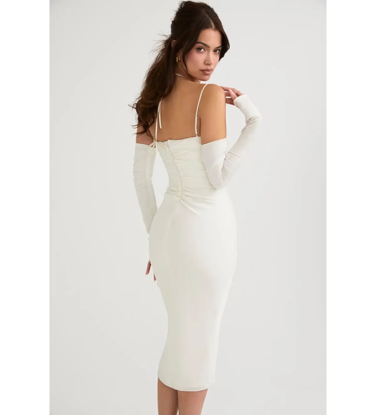 House Of CB Nanoushka Satin Midi Dress Ivory Size L/AU 12 photo 4