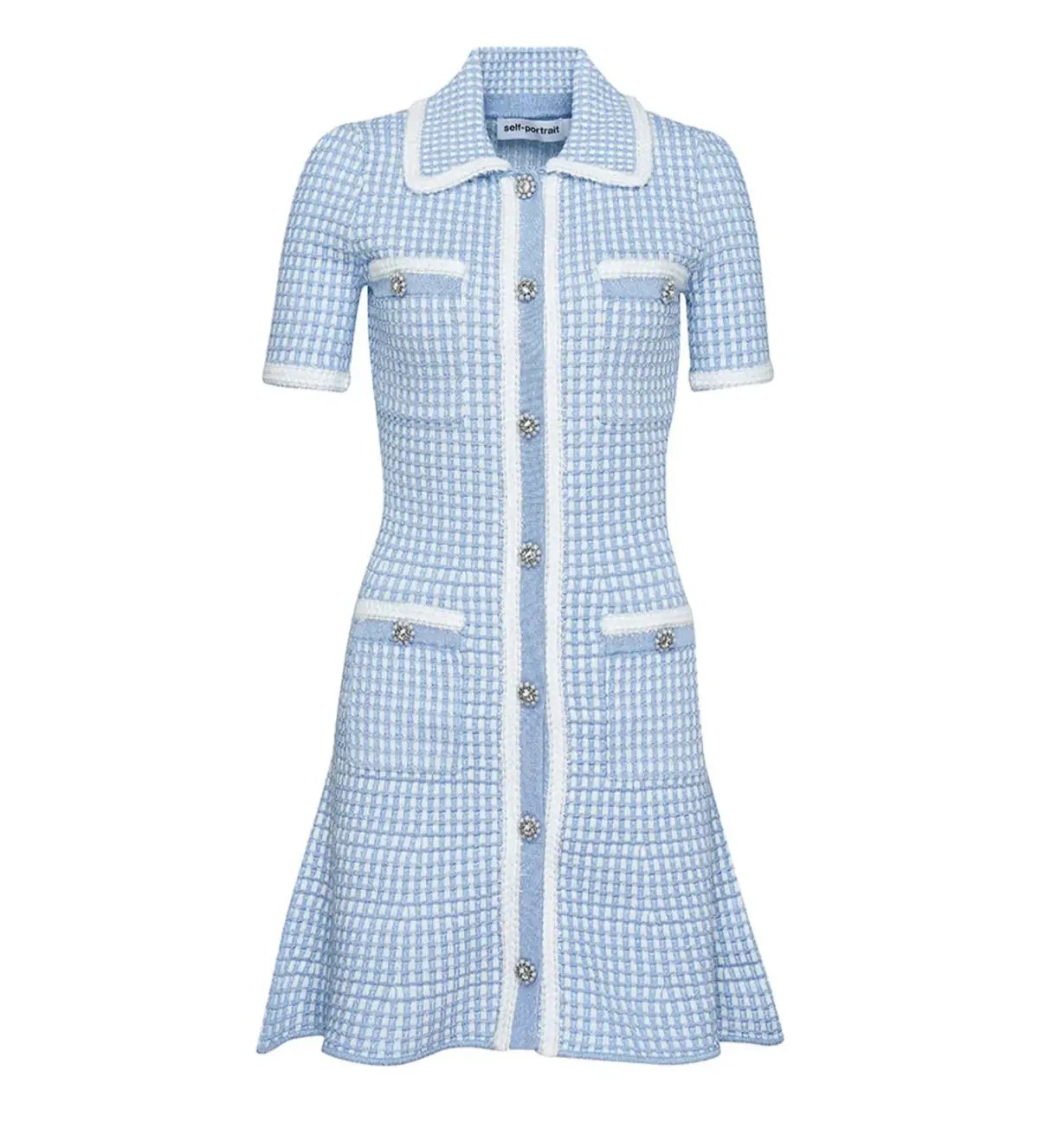 Self Portrait Blue Lurex Knitted Mini Dress Size M/AU 8 photo 6