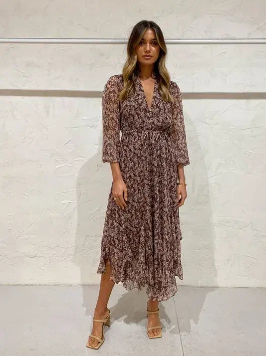 Shona Joy Blossom Plunged Midi Dress In Choc/Multi Size 6 photo 3