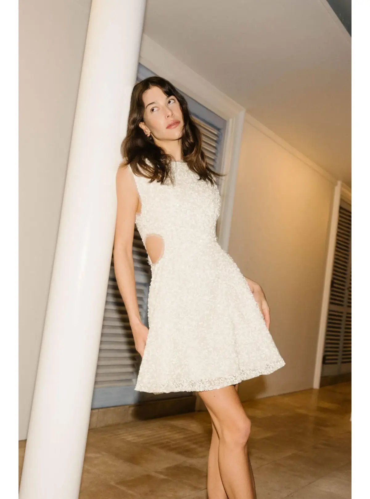 Aje Mirage Beaded Mini Dress Ivory Size AU 10 photo 4