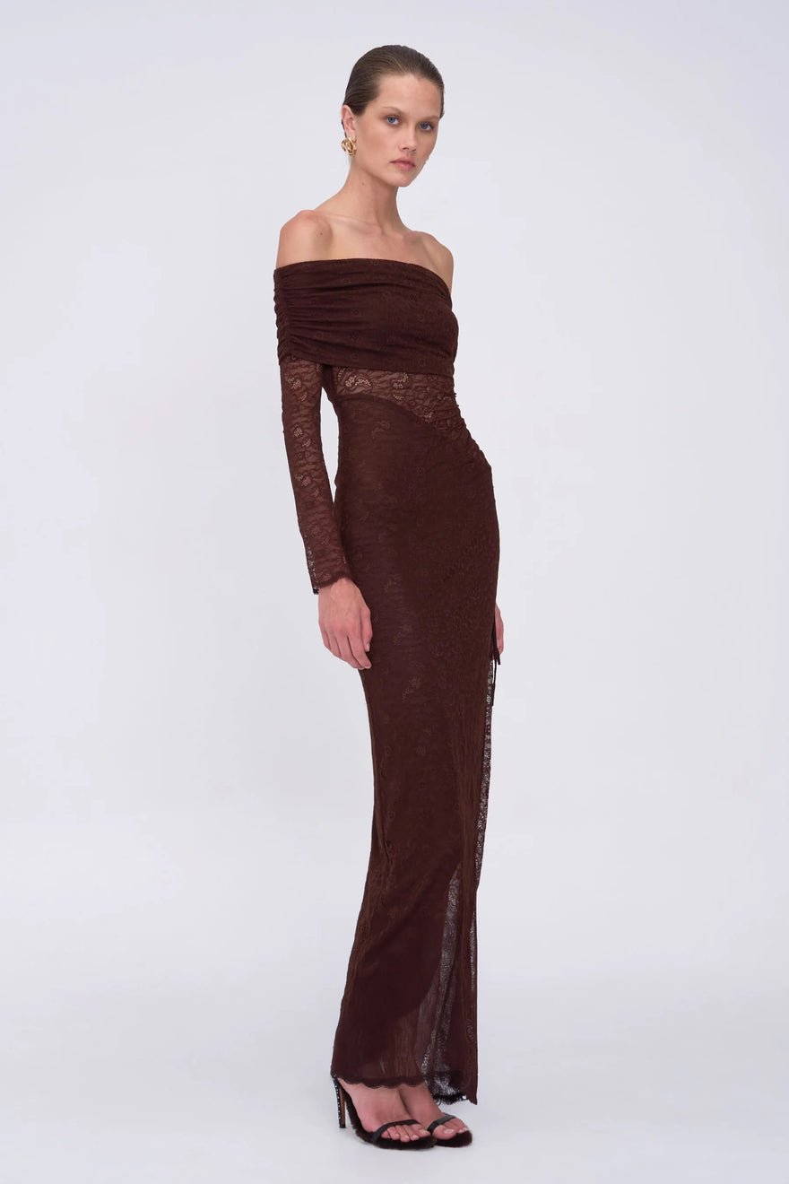 Suboo Paris Off Shoulder Ruched Side Maxi - Espresso photo 4