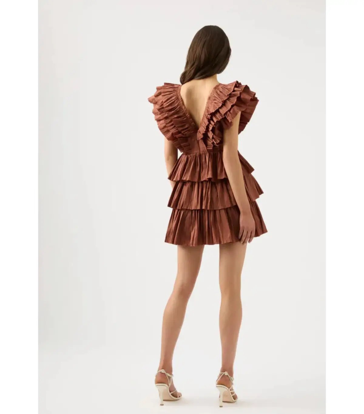 Aje Rythmic Frilled Mini Dress Brown Size AU 8 photo 2