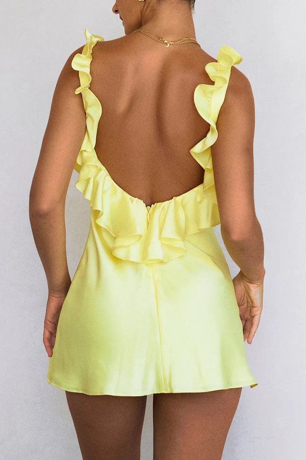 House of CB Tink Buttercup Satin Ruffle Mini Dress Size 6 photo 3