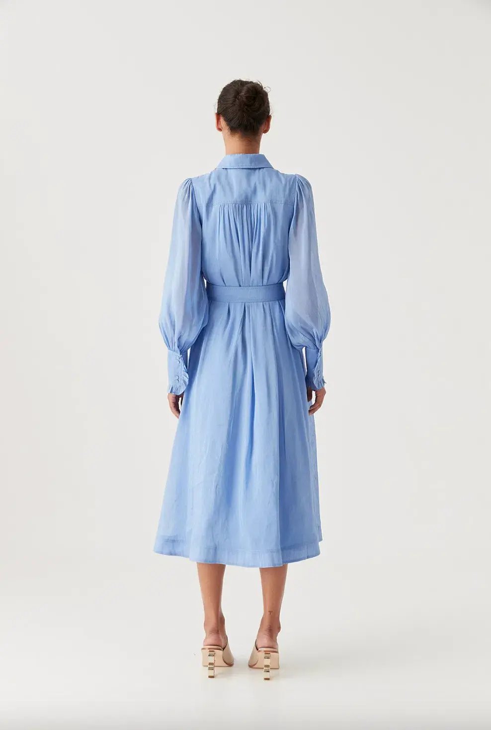 Aje Iris Pleated Bib Midi Dress Mist Blue Size AU 10 photo 4