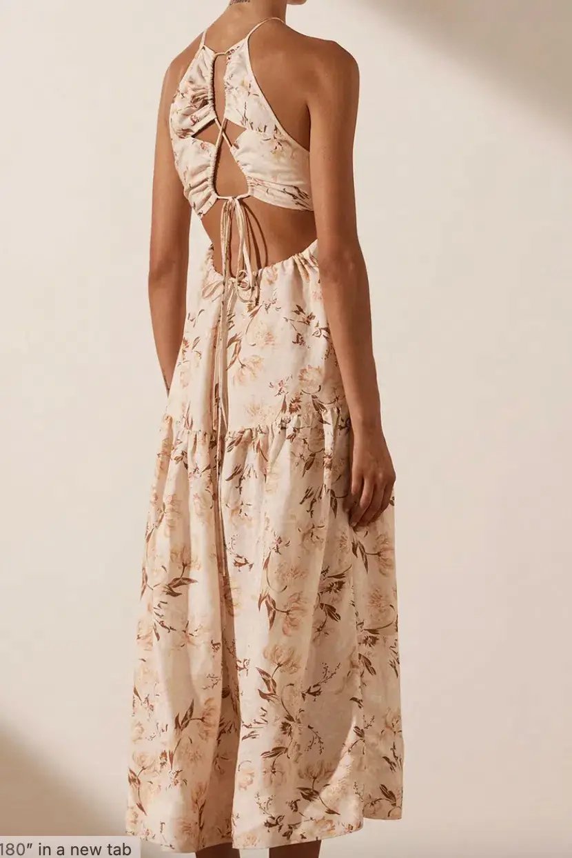 Shona Joy Roxanne Linen Open Back Tiered Midi Dress Floral Size 8 / S photo 4