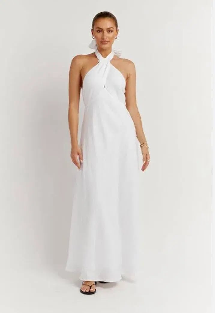 Dissh Alexis Linen Maxi Dress White Size 10 photo 2
