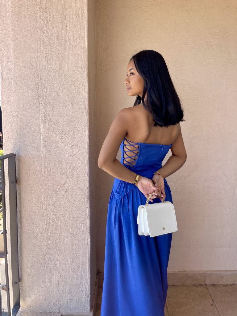Shona Joy Vento Lace Up Strapless Maxi Dress photo 6