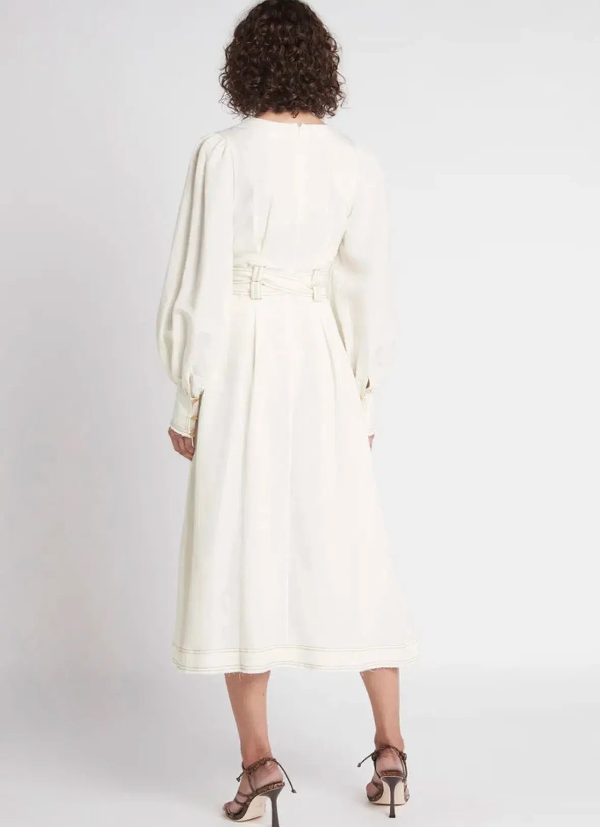 Aje Radiance Belted Midi Dress in Ivory Size AU 6 photo 2
