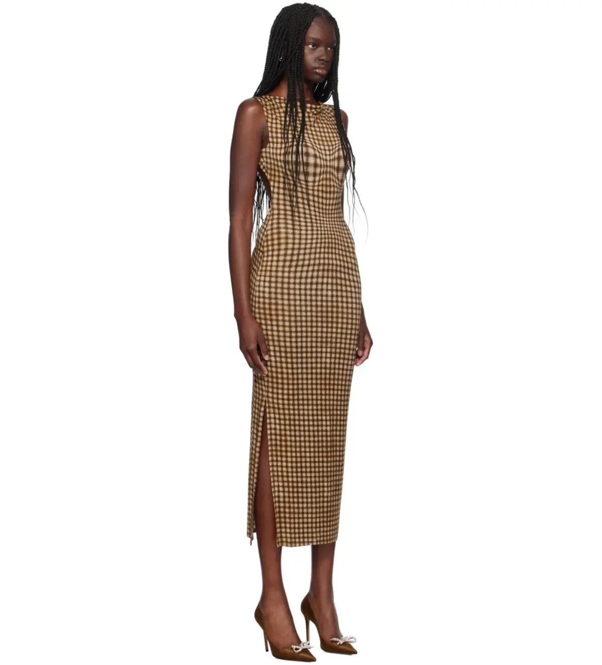 Miaou Brown Selena Maxi Dress in Warped Plaid Size AU 10 photo 2