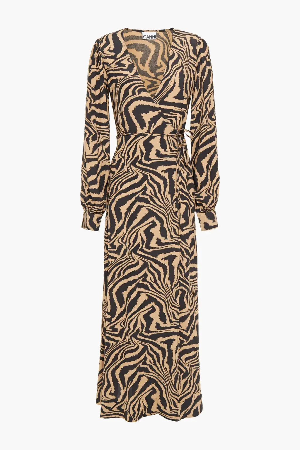 Ganni Tiger Print Midi Wrap Dress Animal Print Size AU 8 photo 6