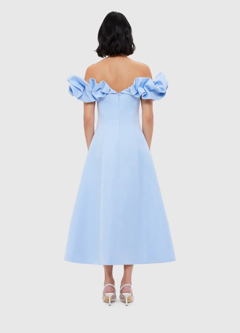 Leo Lin Annie Off Shoulder Frill Midi Dress - Sky Blue photo 3