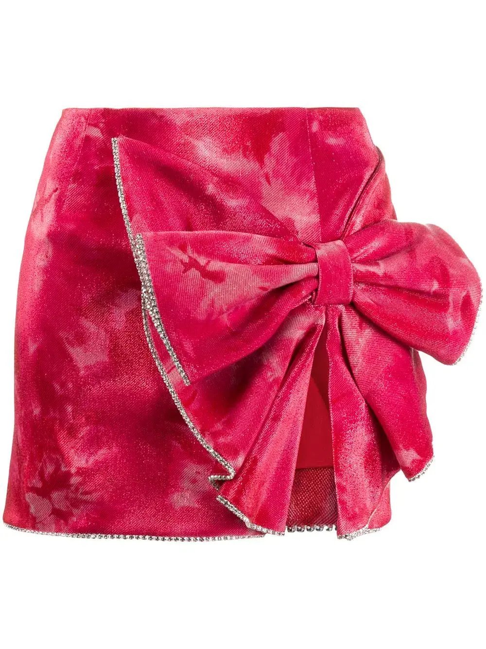 Area NYC Crystal Trimmed Sculpted Bow Mini Skirt & Top in Ruby Tie-Dyed Size 8 photo 6