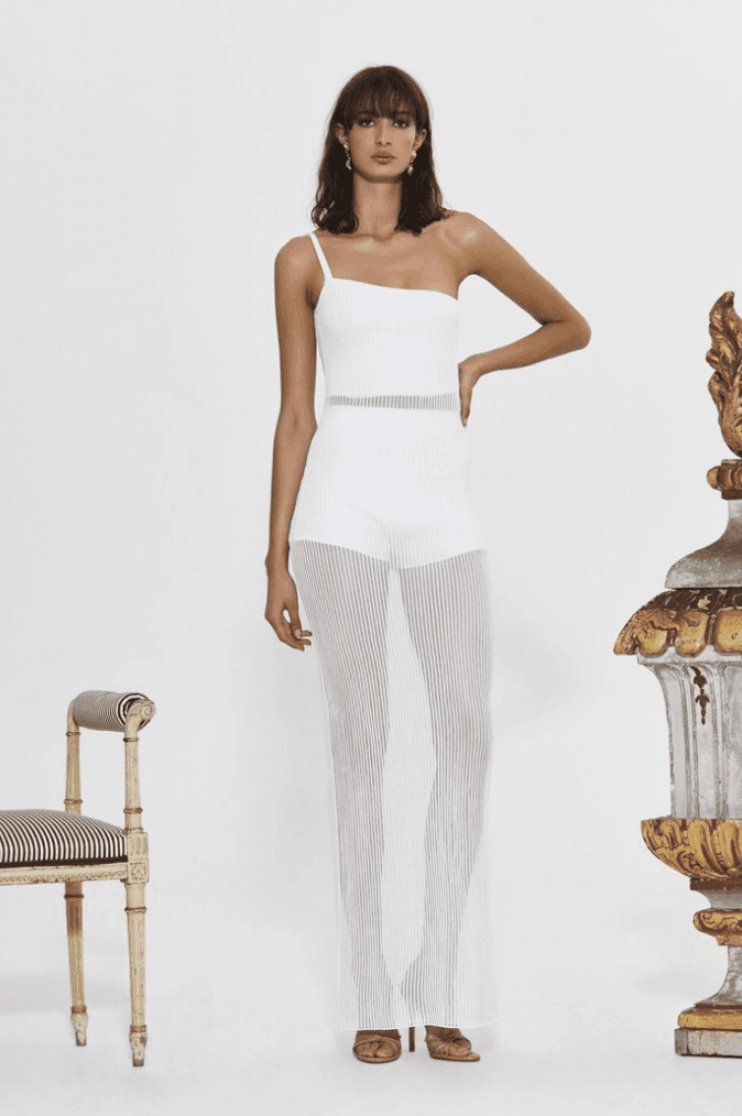Sir The Label Alexandre One Shoulder Pointelle Knee-length Knit Dress White | AU 8 photo 3