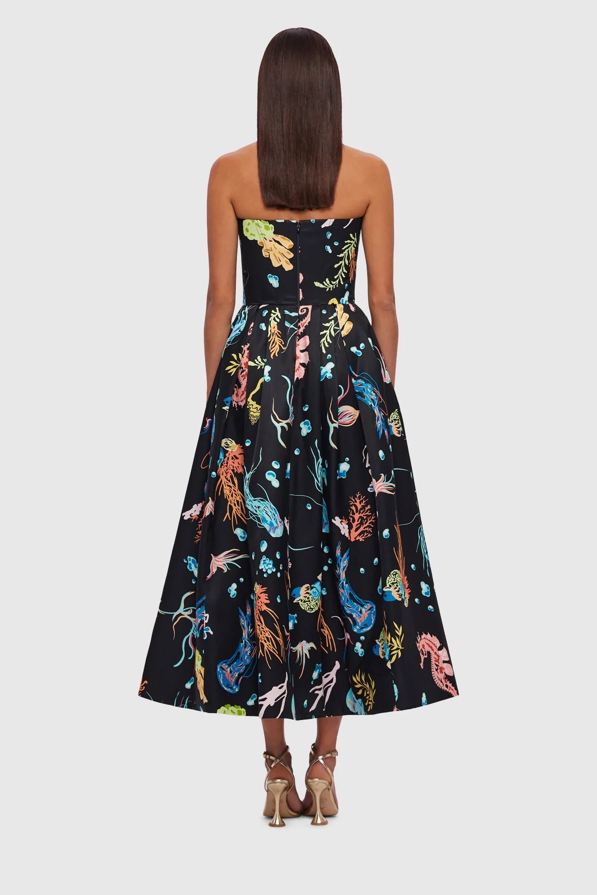 LEO LIN LEANNE BUSTIER MIDI DRESS - TWILIGHT PRINT IN BLACK photo 5
