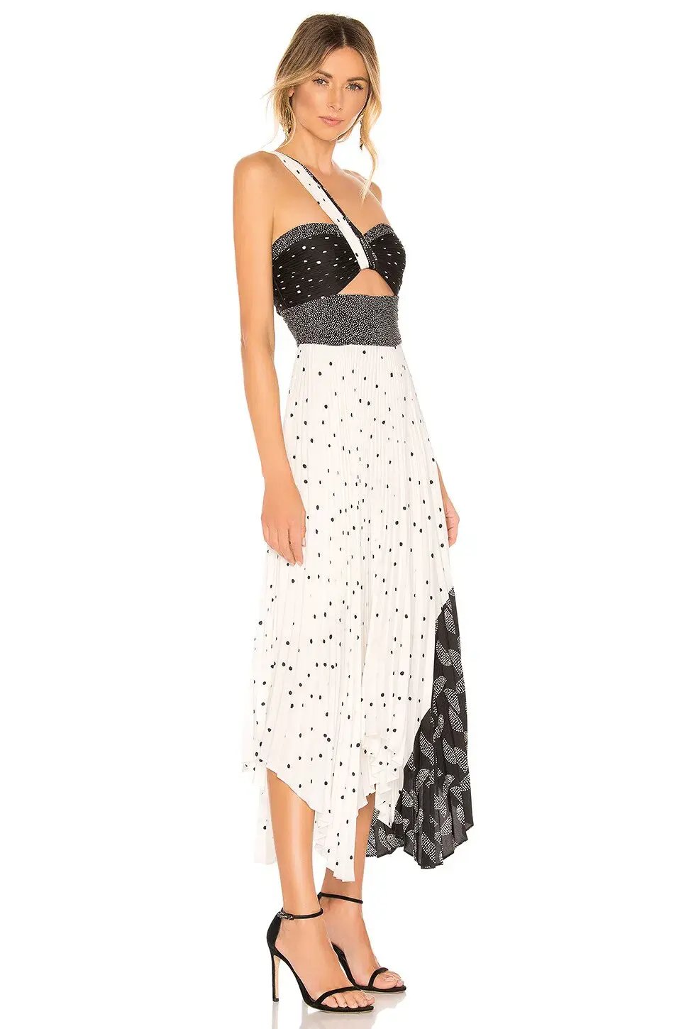 A.L.C. Aurora Pleated One Shoulder Midi Dress White Black Size AU 8 photo 2