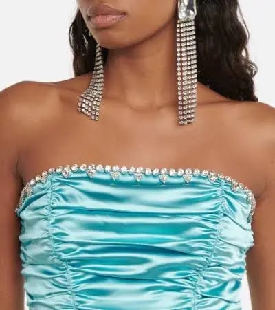 Area Crystal Embellished Ruched Mini Dress Aqua Size 6 photo 3
