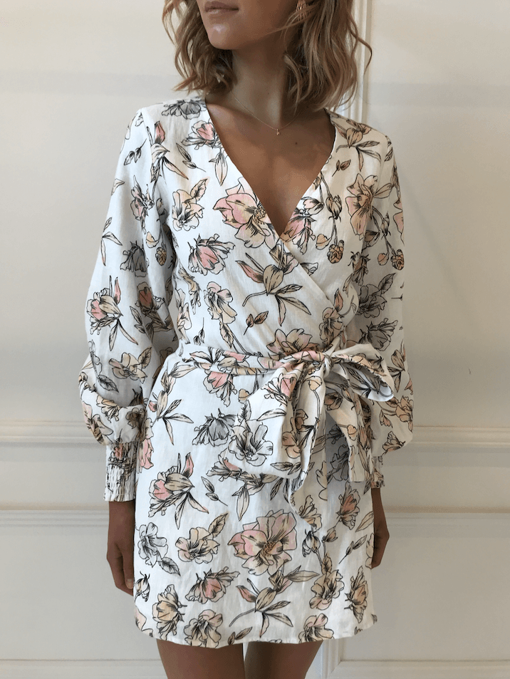 By Nicola Snow Queen Wrap Dress In White Winter Floral Size 6 photo 3