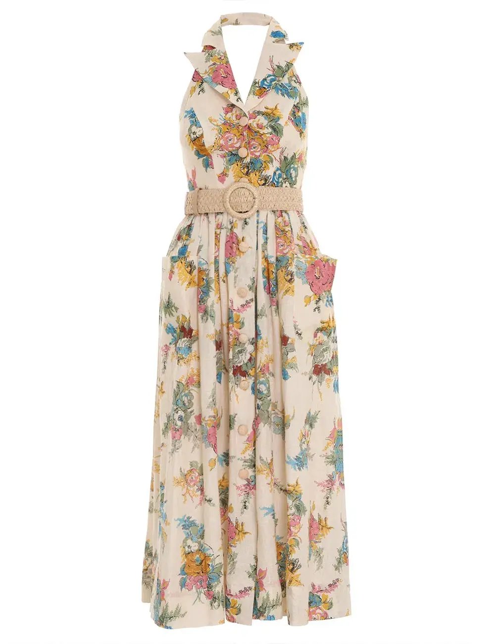 Zimmermann Clover Halter Shirt Dress Honey Peony Floral Size 2/Au 12 photo 4