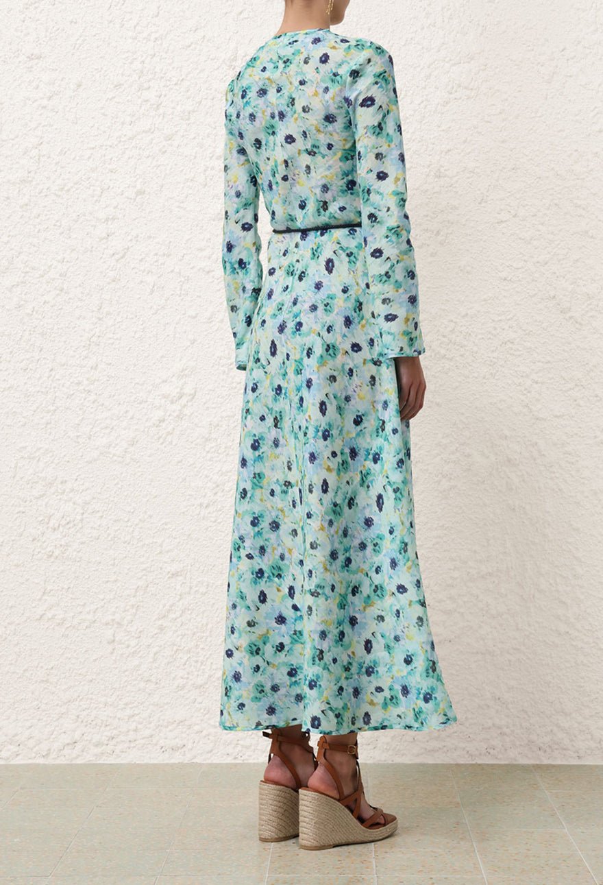 Zimmermann Lightburst Bias Long Dress In Aqua Floral photo 3