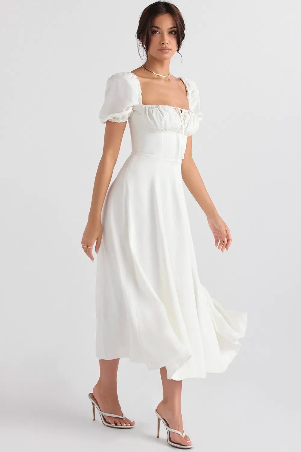 House of CB Tallulah Puff Sleeve Midi Sundress White Size 10 photo 2
