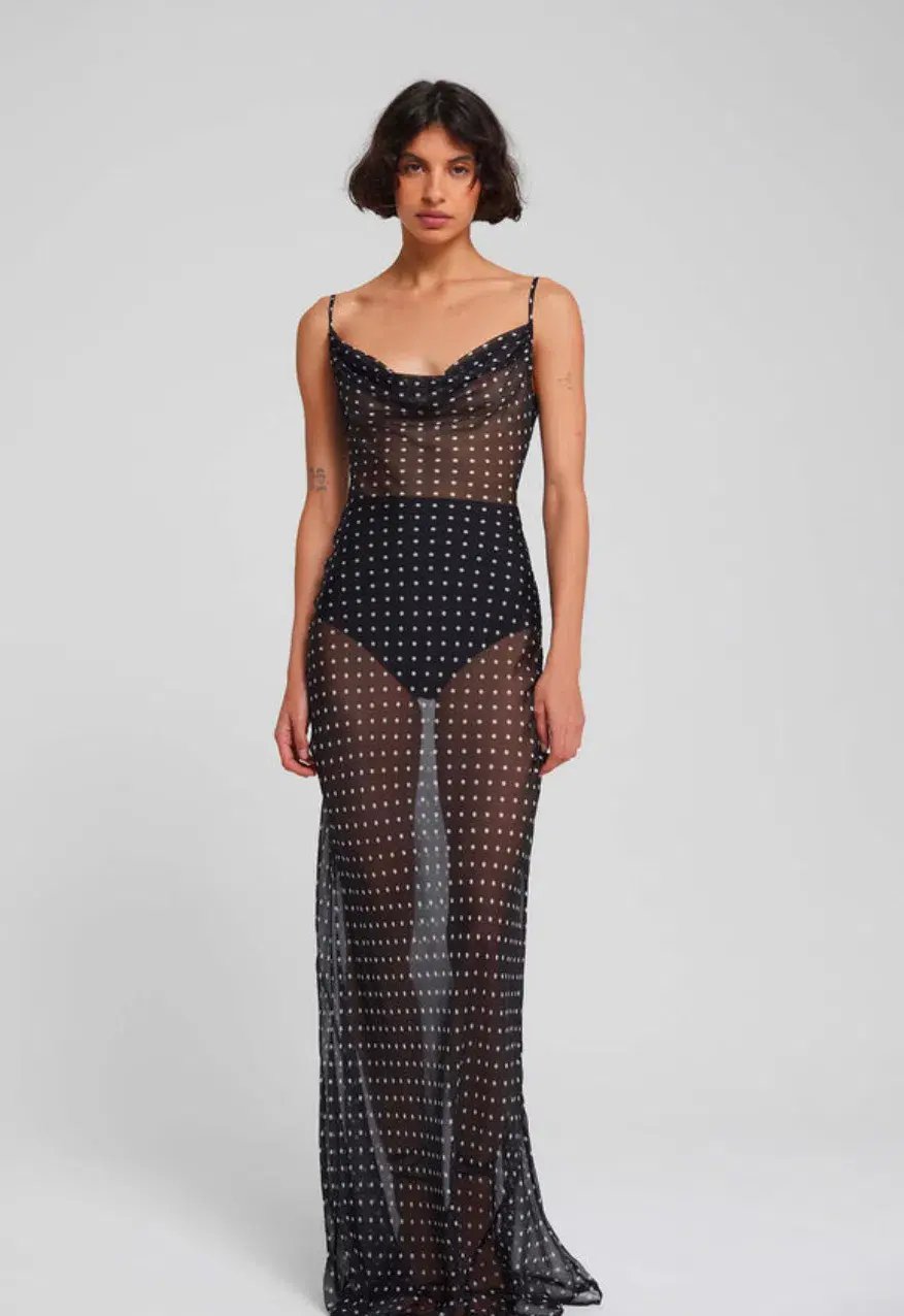 Rat & Boa Giselle Polka Dot Sheet Maxi  Dress Black Size Xxs / Size 6 photo 2