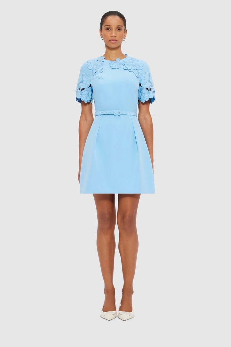 Leo Lin Aurélie Appliqué Short Sleeve Mini Dress - Cornflower Blue photo 4