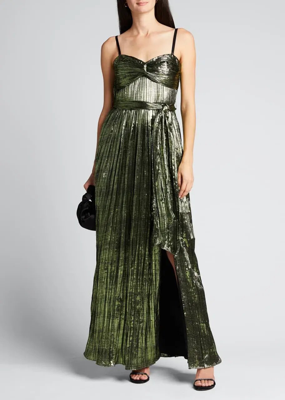 Jonathan Simkhai Metallic Plisse Strapless Gown Green Size 8 photo 4