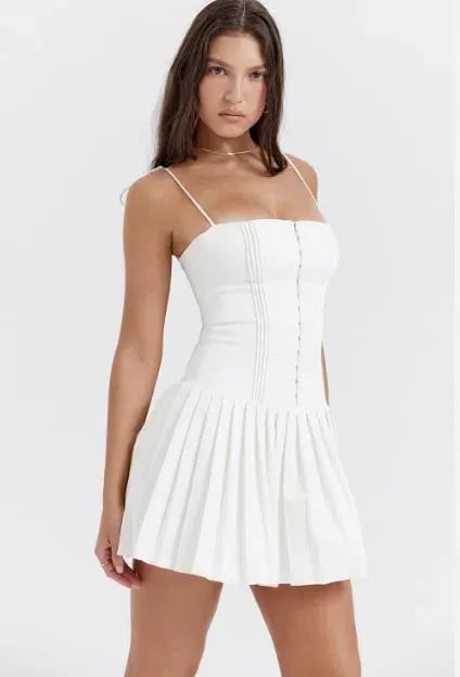 House of CB Marcy Pleated Mini Dress White Size S / AU 8 photo 2